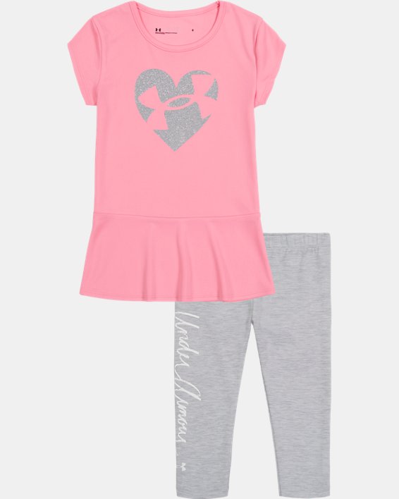 Girls' Infant UA Heart Logo Flounce T-Shirt & Leggings Set, Pink, pdpMainDesktop image number 0